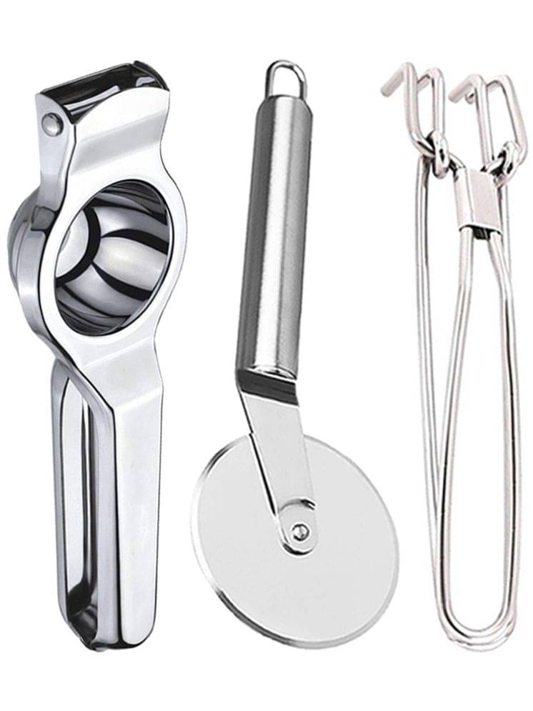     			OC9 Silver Stainless Steel Lemon+Pizza Cutter+Pakkad ( Set of 3 )