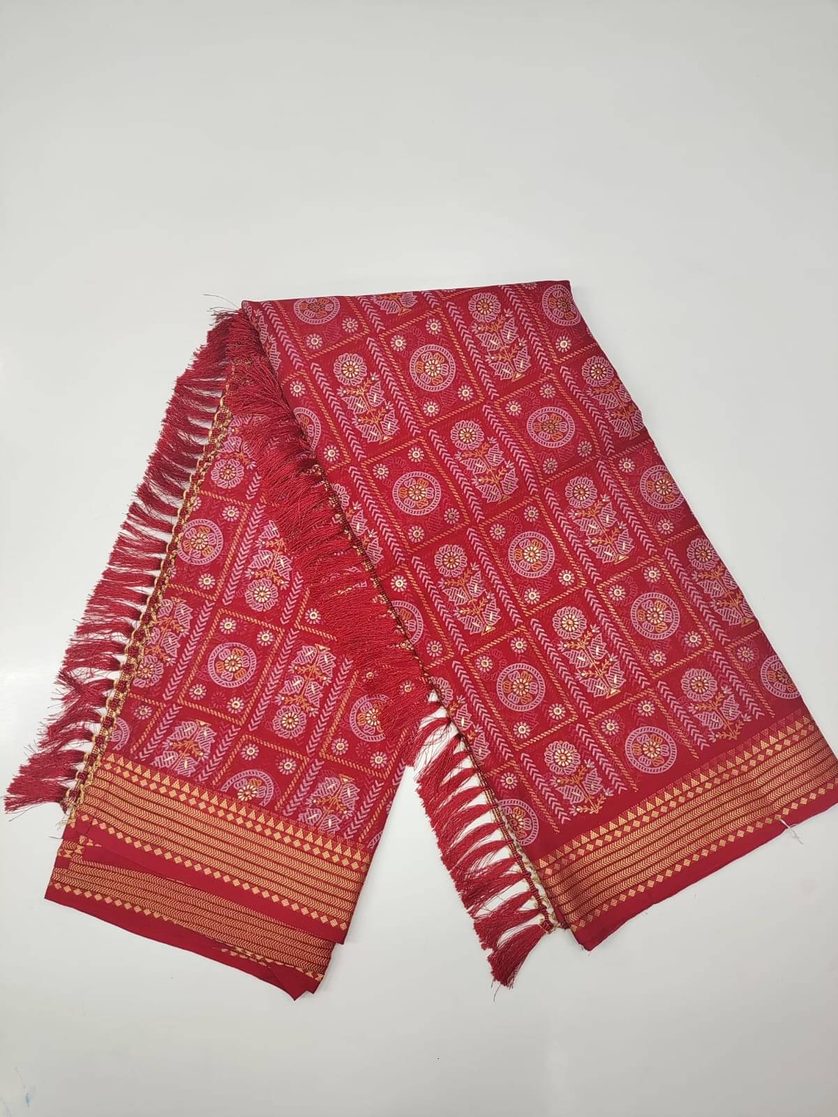 Rekha Maniyar Georgette Printed Saree With Unstitched Blouse Piece ( Red ) Rekha Maniyar Georgette Printed Saree With Unstitched Blouse Piece ( Red )