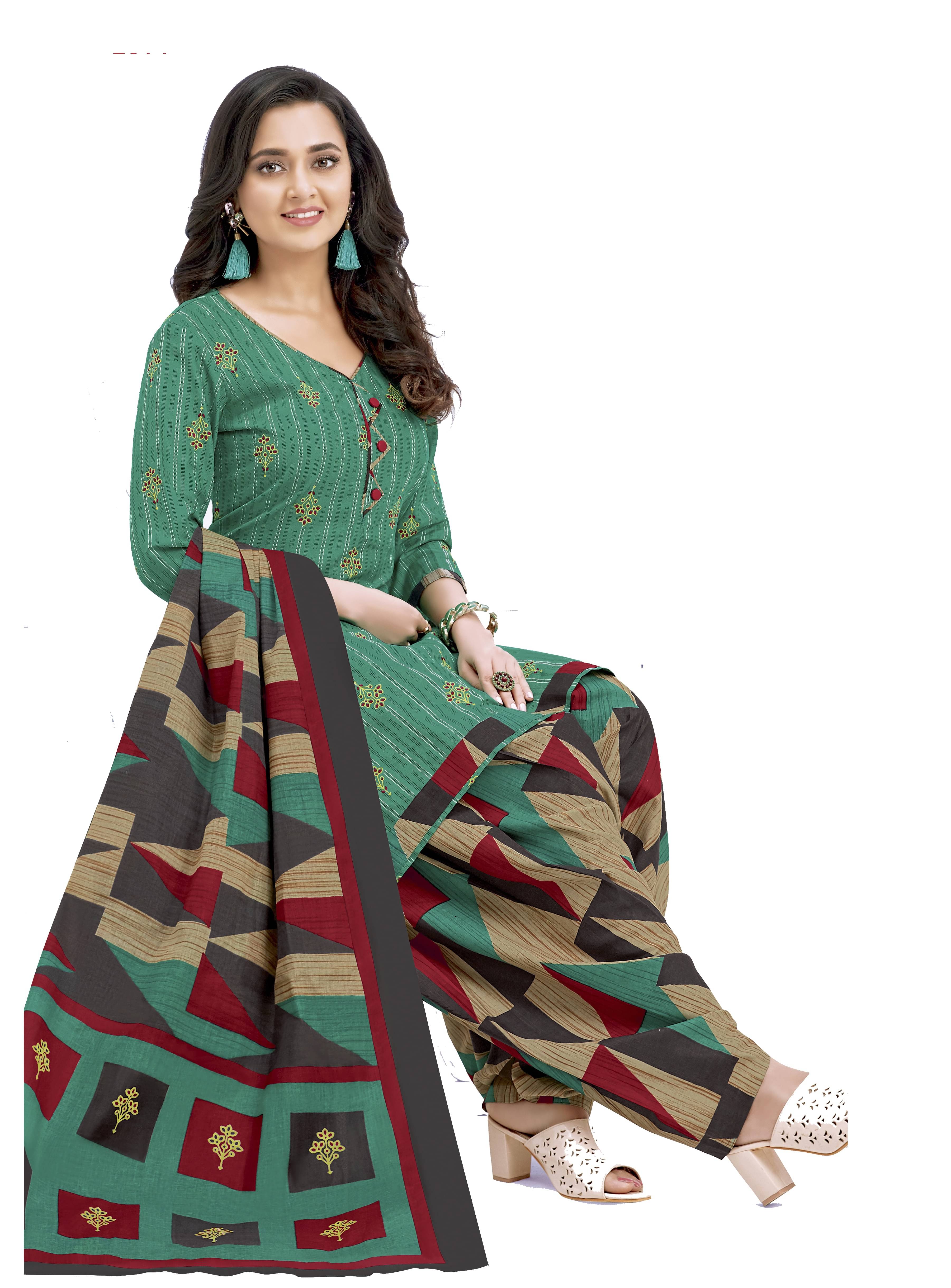     			Reya Unstitched Crepe Self Design Dress Material - Green ( Pack of 1 )