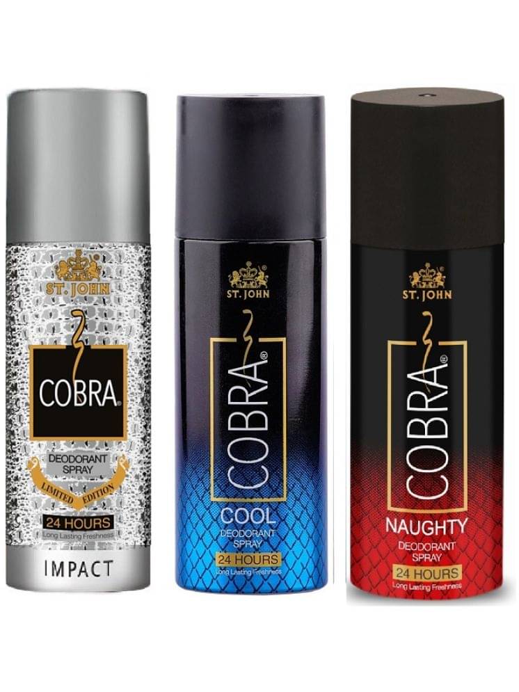 St. John Cobra Impact ,Cool & Naughty 150ml Each Deodorant Spray for Men 150 ml ( Pack of 3 ) St. John Cobra Impact ,Cool & Naughty 150ml Each Deodorant Spray for Men 150 ml ( Pack of 3 )