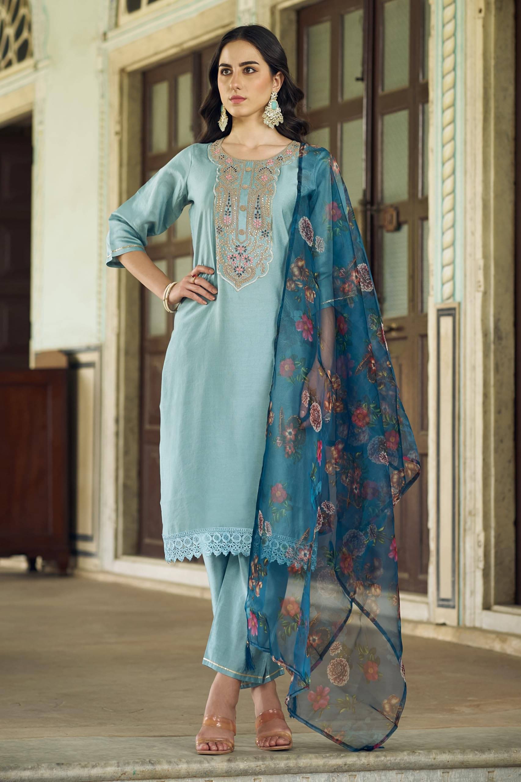 VredeVogel Rayon Embroidered Kurti With Pants Women's Stitched Salwar Suit - Blue ( Pack of 1 ) VredeVogel Rayon Embroidered Kurti With Pants Women's Stitched Salwar Suit - Blue ( Pack of 1 )