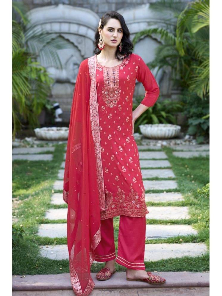 VredeVogel Viscose Embellished Kurti With Pants Women's Stitched Salwar Suit - Pink ( Pack of 1 ) VredeVogel Viscose Embellished Kurti With Pants Women's Stitched Salwar Suit - Pink ( Pack of 1 )