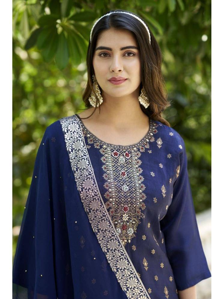 VredeVogel Viscose Embellished Kurti With Pants Women's Stitched Salwar Suit - Blue ( Pack of 1 )     			VredeVogel Viscose Embellished Kurti With Pants Women's Stitched Salwar Suit - Blue ( Pack of 1 )