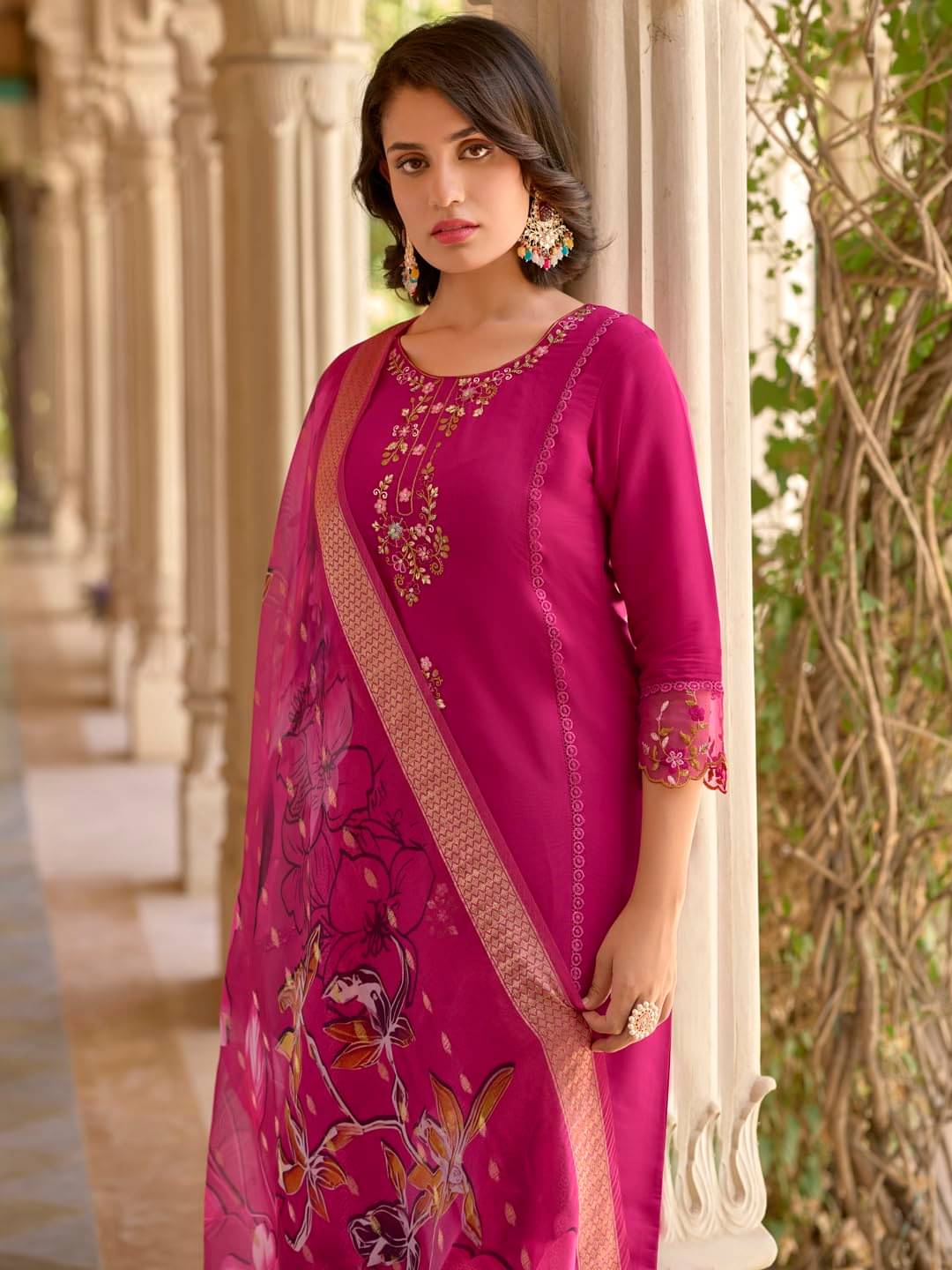     			VredeVogel Viscose Embroidered Kurti With Pants Women's Stitched Salwar Suit - Pink ( Pack of 1 )