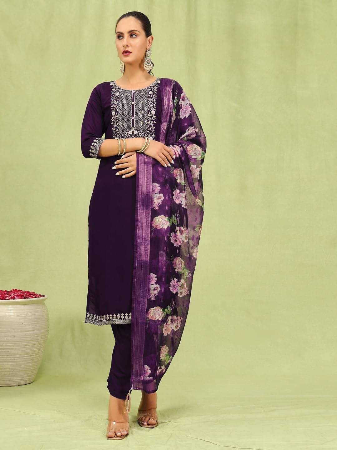 VredeVogel Viscose Embroidered Kurti With Pants Women's Stitched Salwar Suit - Purple ( Pack of 1 ) VredeVogel Viscose Embroidered Kurti With Pants Women's Stitched Salwar Suit - Purple ( Pack of 1 )