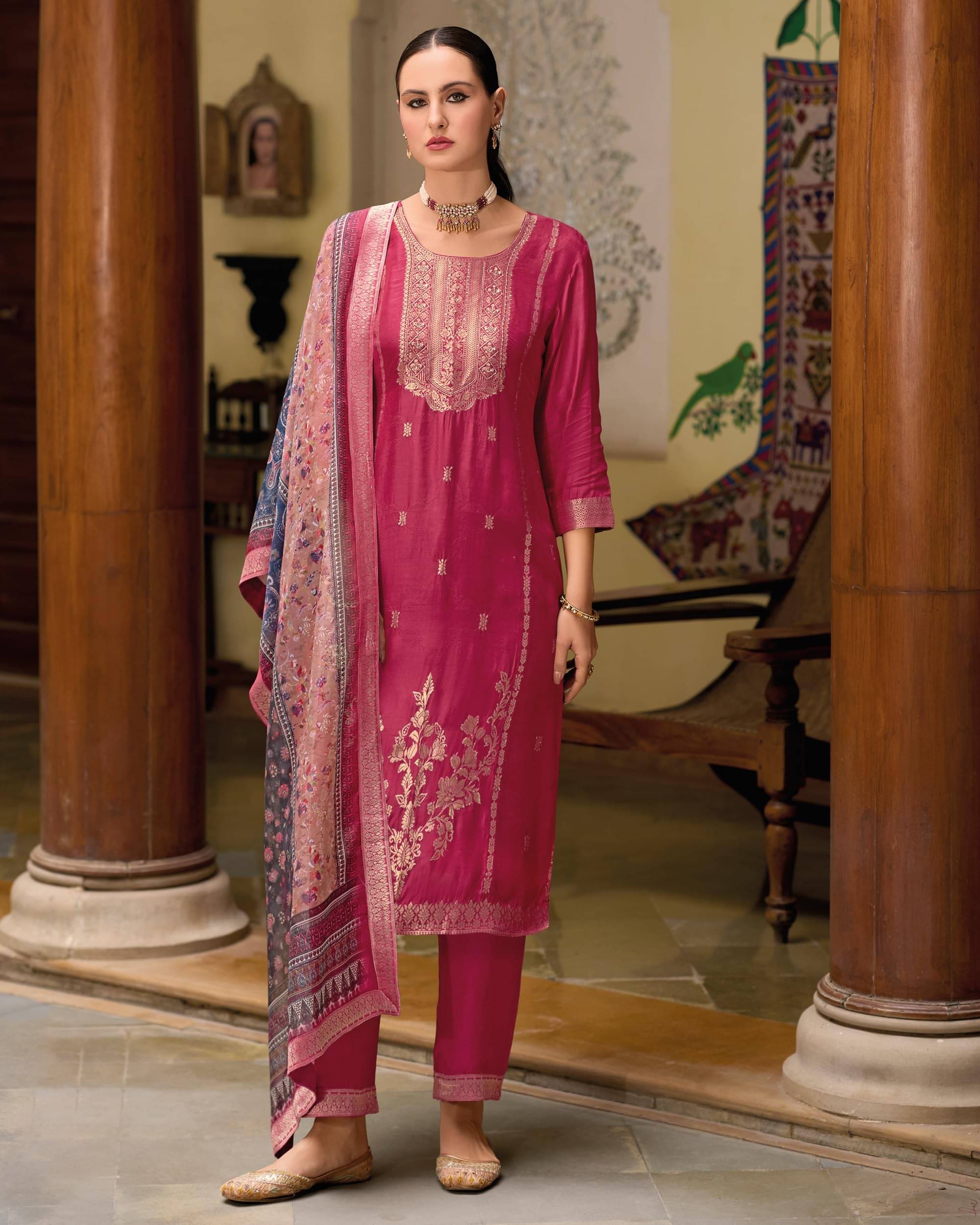     			VredeVogel Viscose Embroidered Kurti With Pants Women's Stitched Salwar Suit - Red ( Pack of 1 )