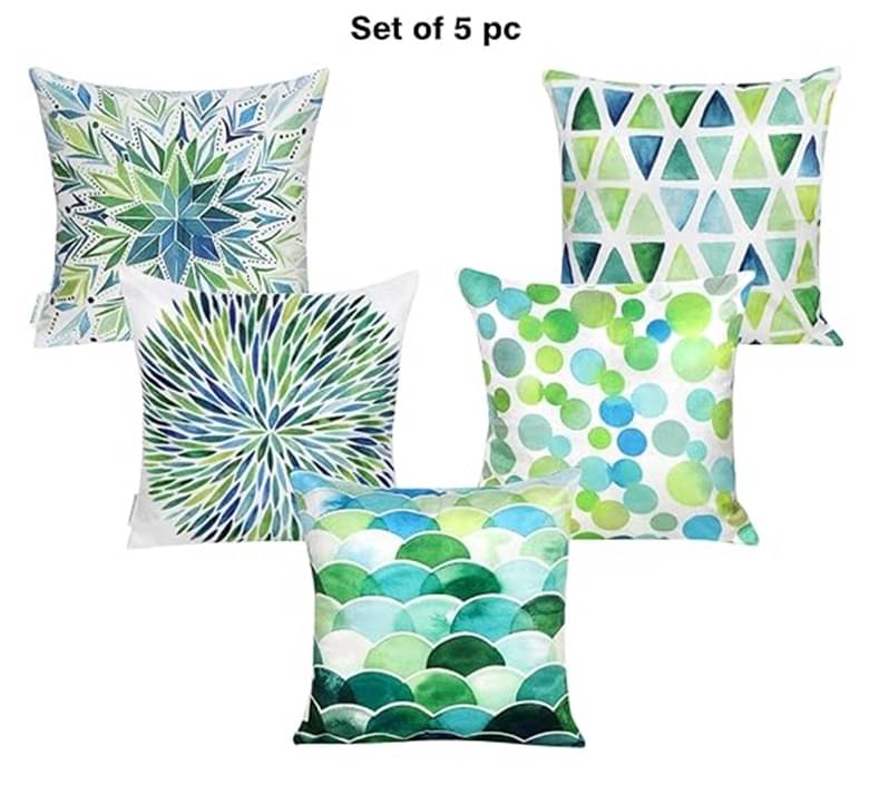     			WACO CREATION Set of 1 Jute Abstract Square Cushion Cover (40X40)cm - Green
