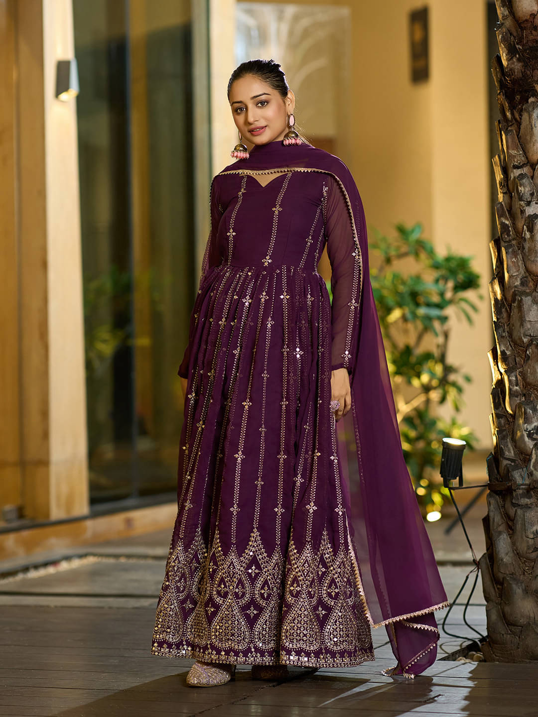 kedar fab Purple Anarkali Georgette Women's Stitched Ethnic Gown ( Pack of 1 )     			kedar fab Purple Anarkali Georgette Women's Stitched Ethnic Gown ( Pack of 1 )