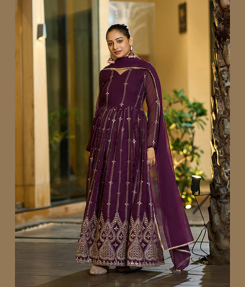kedar fab Purple Anarkali Georgette Women's Stitched Ethnic Gown ( Pack of 1 ) - Unstitched Fabrics | Buy online on ZillyBuy