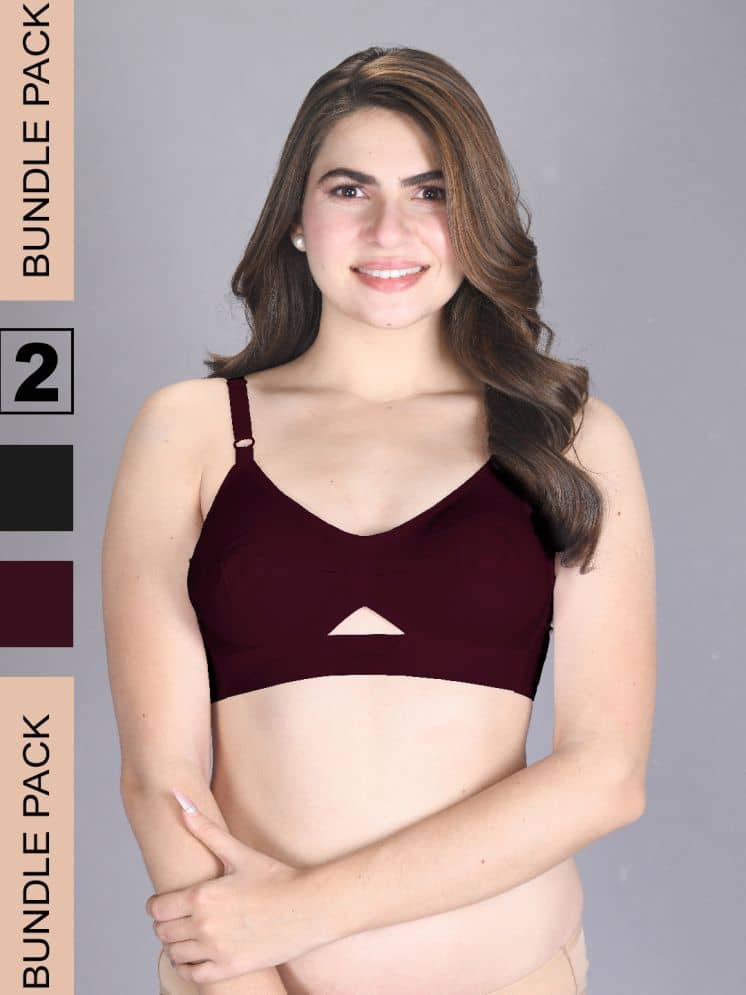 lux venus Pack of 2 Cotton Non Padded Women's Everyday Bra ( Beige ) VEN_BRA151_SK_BLK_2PC