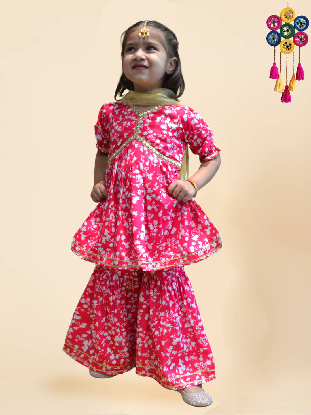     			A.T.U.N. Girls Silk Blend Kurta and Sharara Set ( Pack of 1 , Pink )