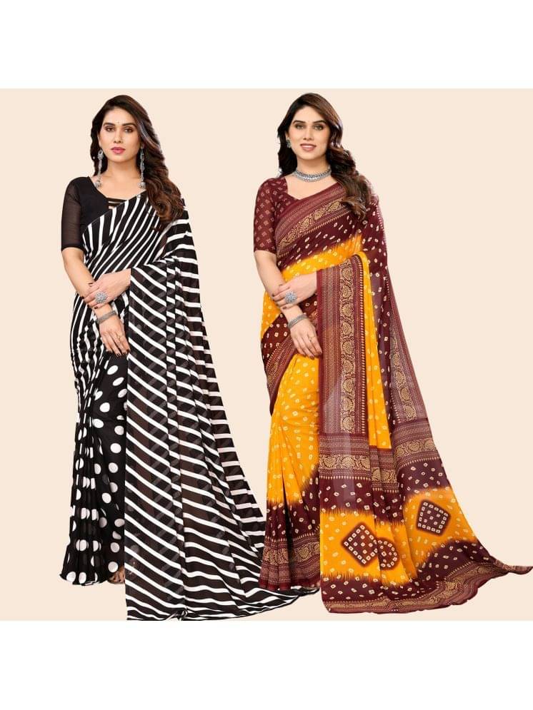     			ANAND SAREES Georgette Striped Saree With Unstitched Blouse Piece ( Multicolour )