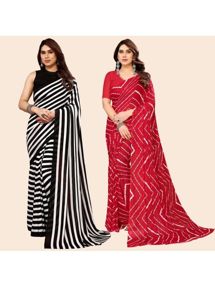 ANAND SAREES Georgette Striped Saree With Unstitched Blouse Piece ( Multicolour ) ANAND SAREES Georgette Striped Saree With Unstitched Blouse Piece ( Multicolour )