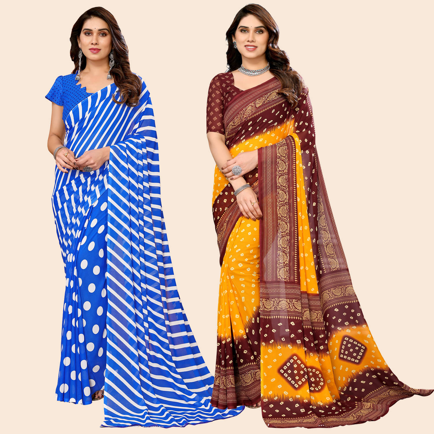 ANAND SAREES Georgette Striped Saree With Unstitched Blouse Piece ( Multicolour ) ANAND SAREES Georgette Striped Saree With Unstitched Blouse Piece ( Multicolour )