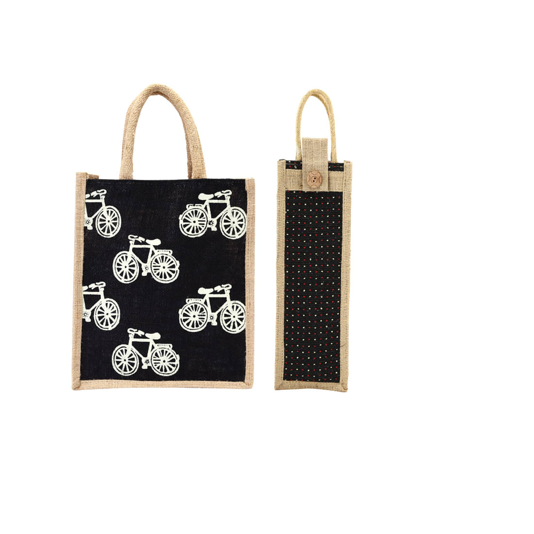     			ENSAC Handheld Bag Jute Set of 2 ( Black )
