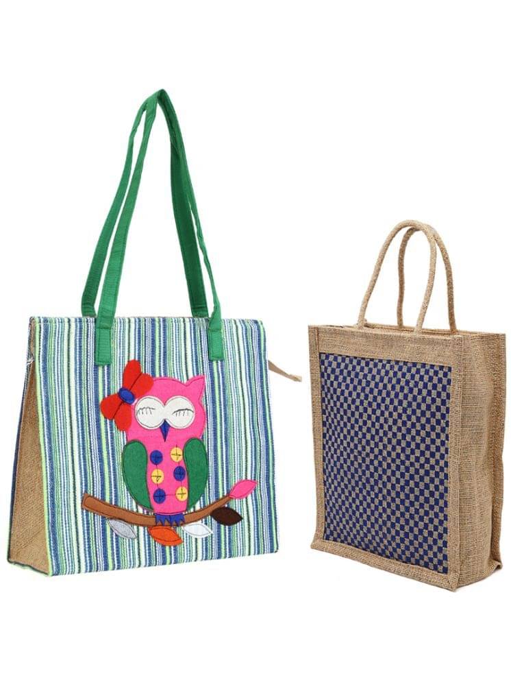    			ENSAC Tote Bag Jute Set of 2 ( Blue )