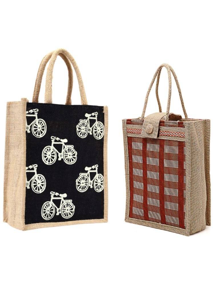     			ENSAC Handheld Bag Jute Set of 2 ( Brown )