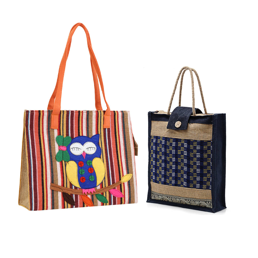     			ENSAC Tote Bag Jute Set of 2 ( Light Blue )