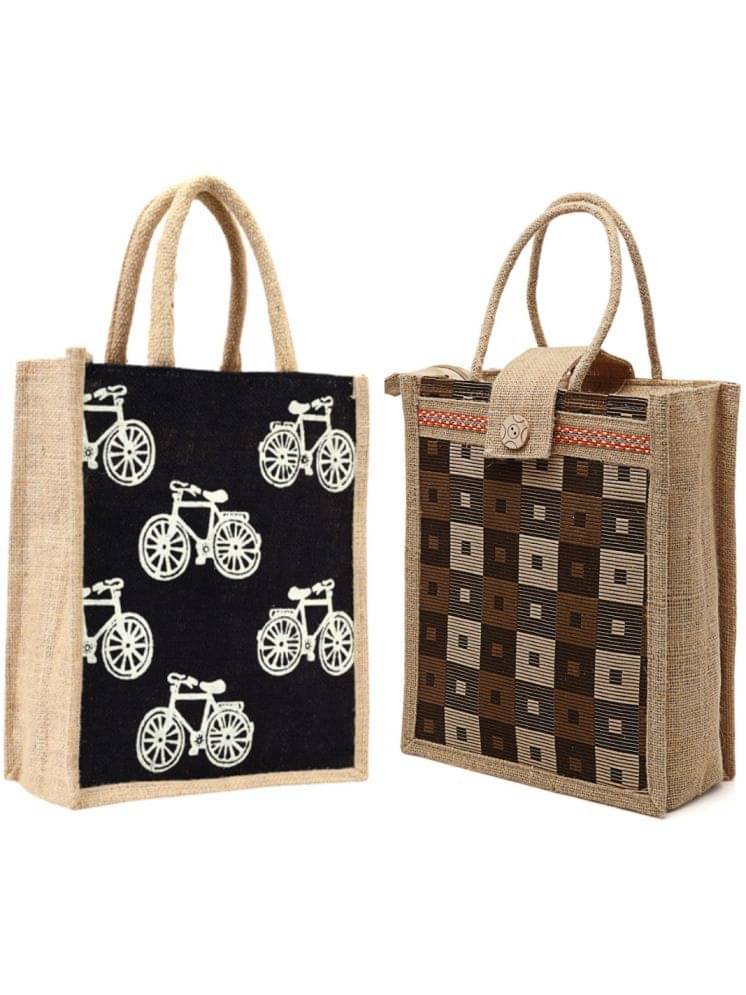     			ENSAC Handheld Bag Jute Set of 2 ( Light Grey )