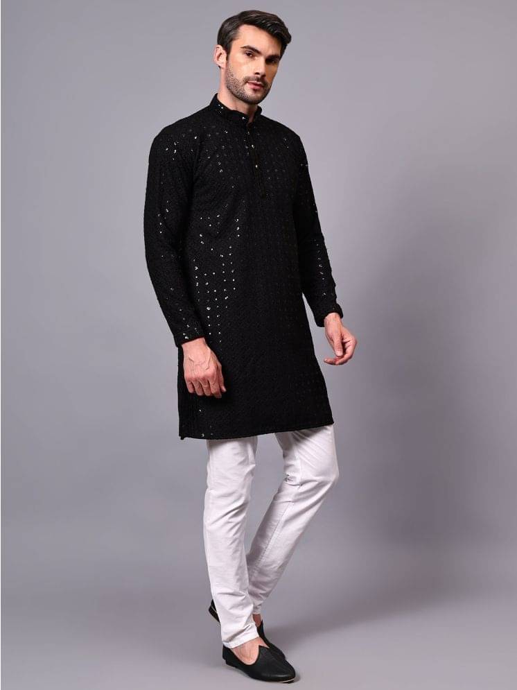 FIREFISH Black Sequin Regular Fit Men's Kurta Pyjama Set ( Pack of 1 ) FIREFISH Black Sequin Regular Fit Men's Kurta Pyjama Set ( Pack of 1 )