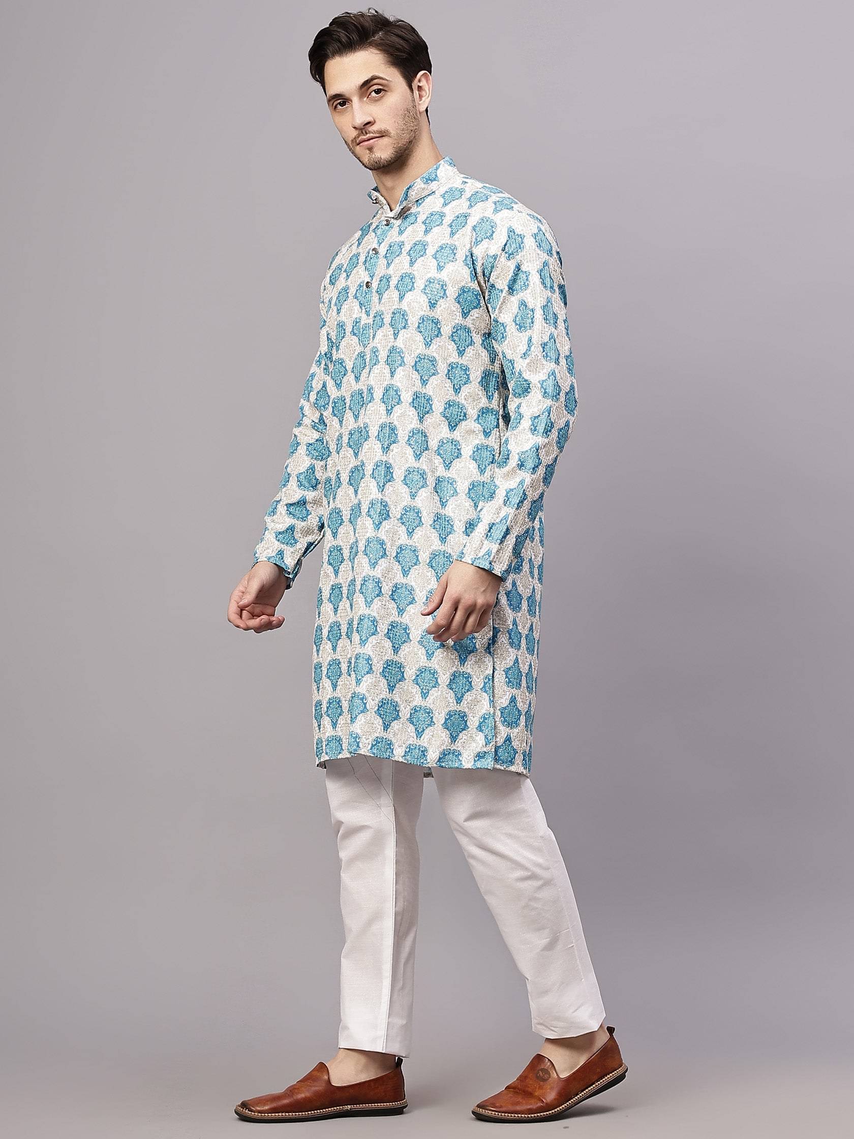     			FIREFISH Sky Blue Cotton Blend Regular Fit Men's Kurta Pyjama Set ( Pack of 1 )