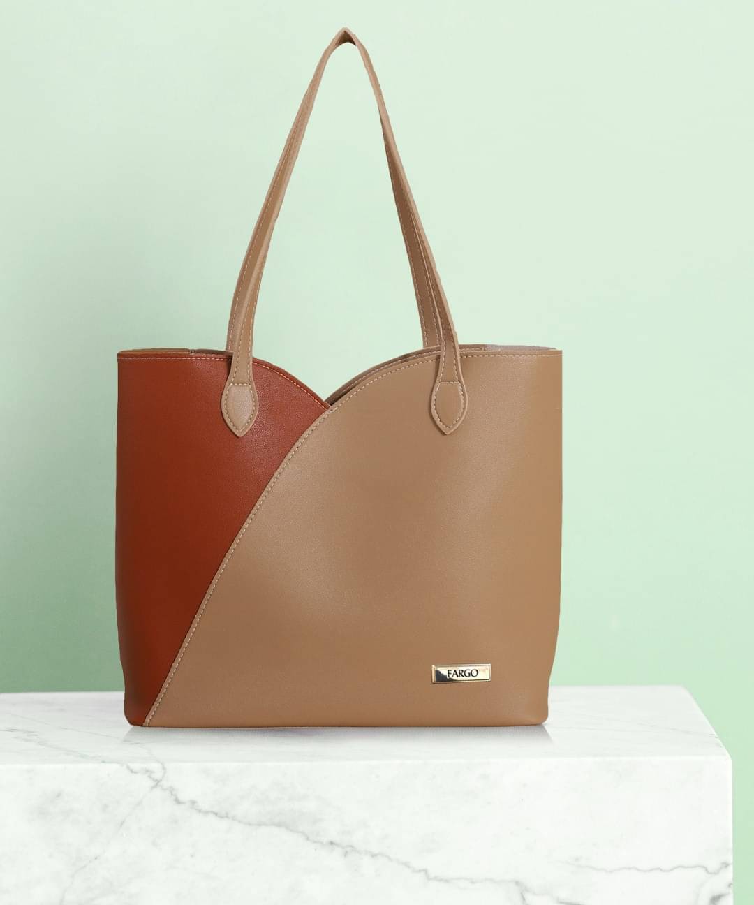     			Fargo Brown,Tan PU Tote Bag