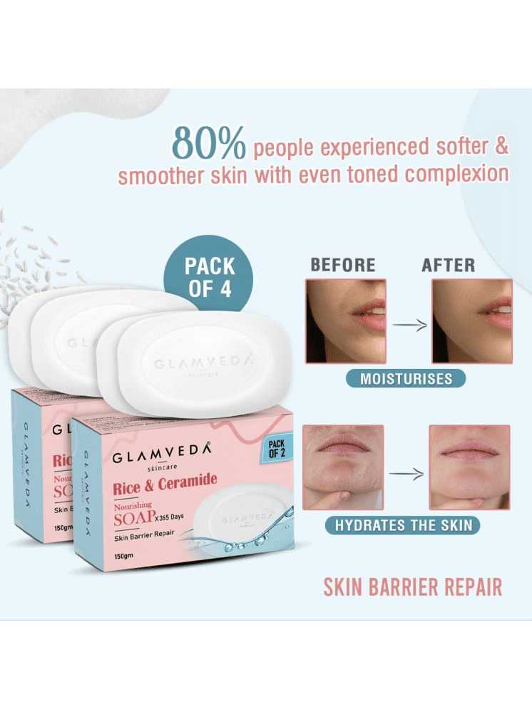     			Glamveda Rice & Ceramide Skin Brightening Soap with Hyaluronic acid | Nourishes & Moisturised | 300g