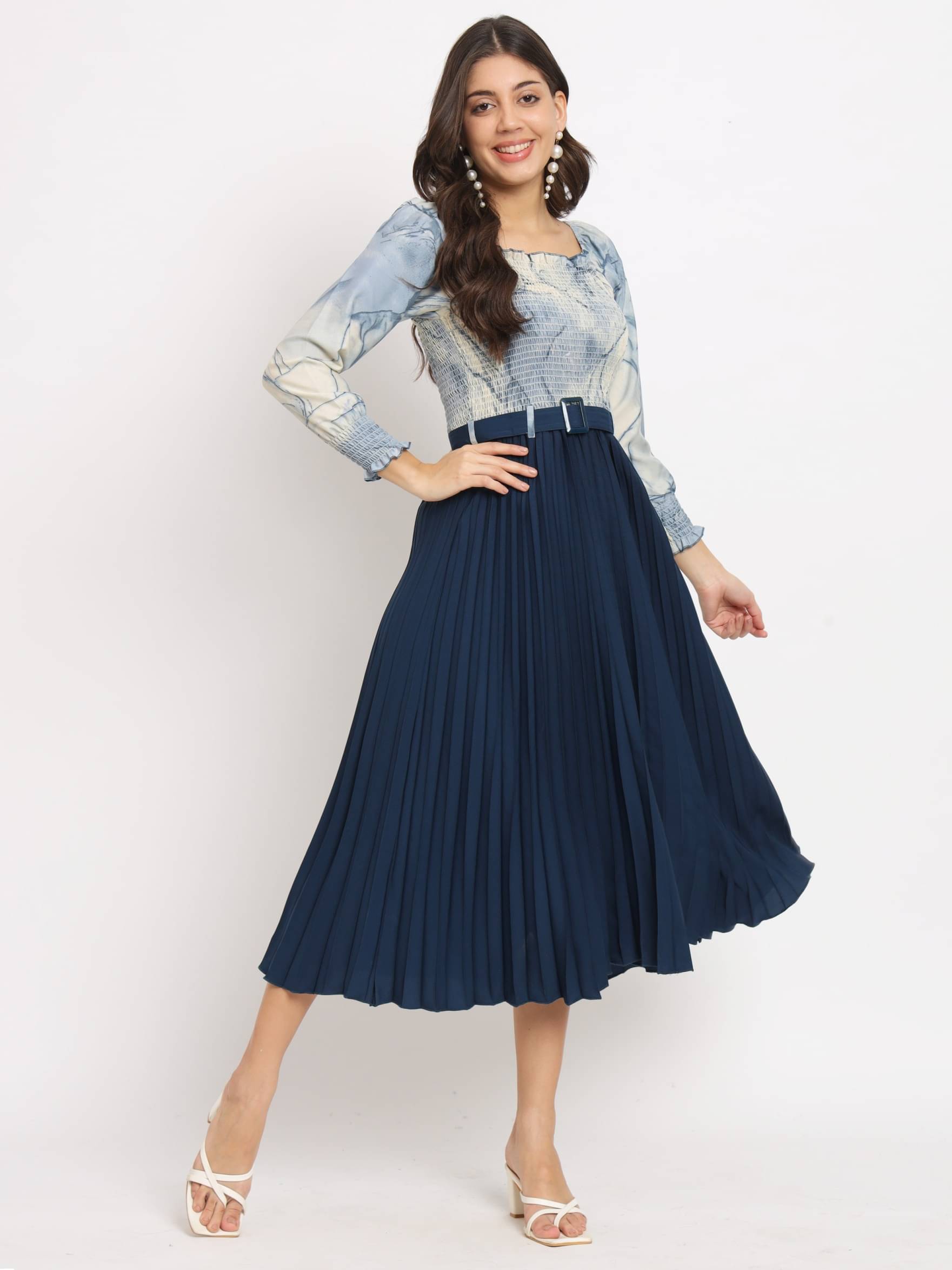 JASH CREATION Polyester Dyed Midi Women's Fit & Flare Dress - Blue ( Pack of 1 ) JASH CREATION Polyester Dyed Midi Women's Fit & Flare Dress - Blue ( Pack of 1 )