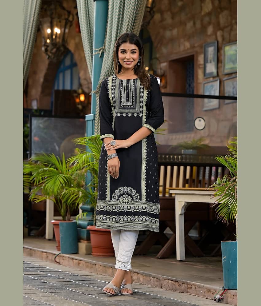Juniper Rayon Printed Straight Women's Kurti - Black ( Pack of 1 ) - Kurtis, Tunics | Buy online on ZillyBuy