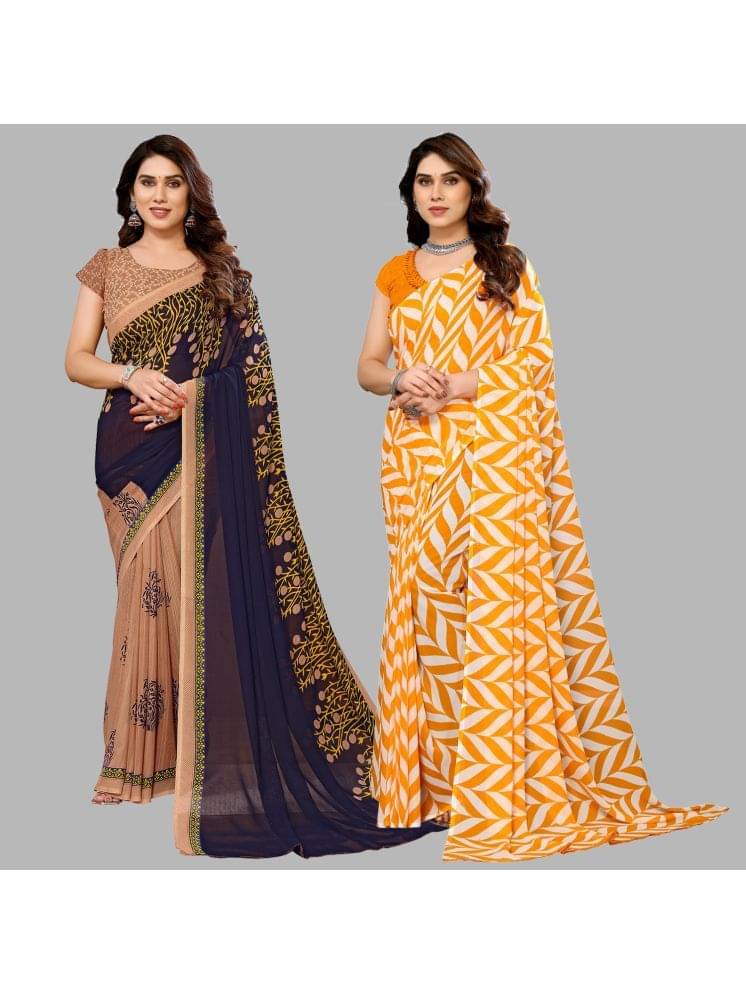     			Kashvi Sarees Georgette Printed Saree With Unstitched Blouse Piece ( Multicolour )