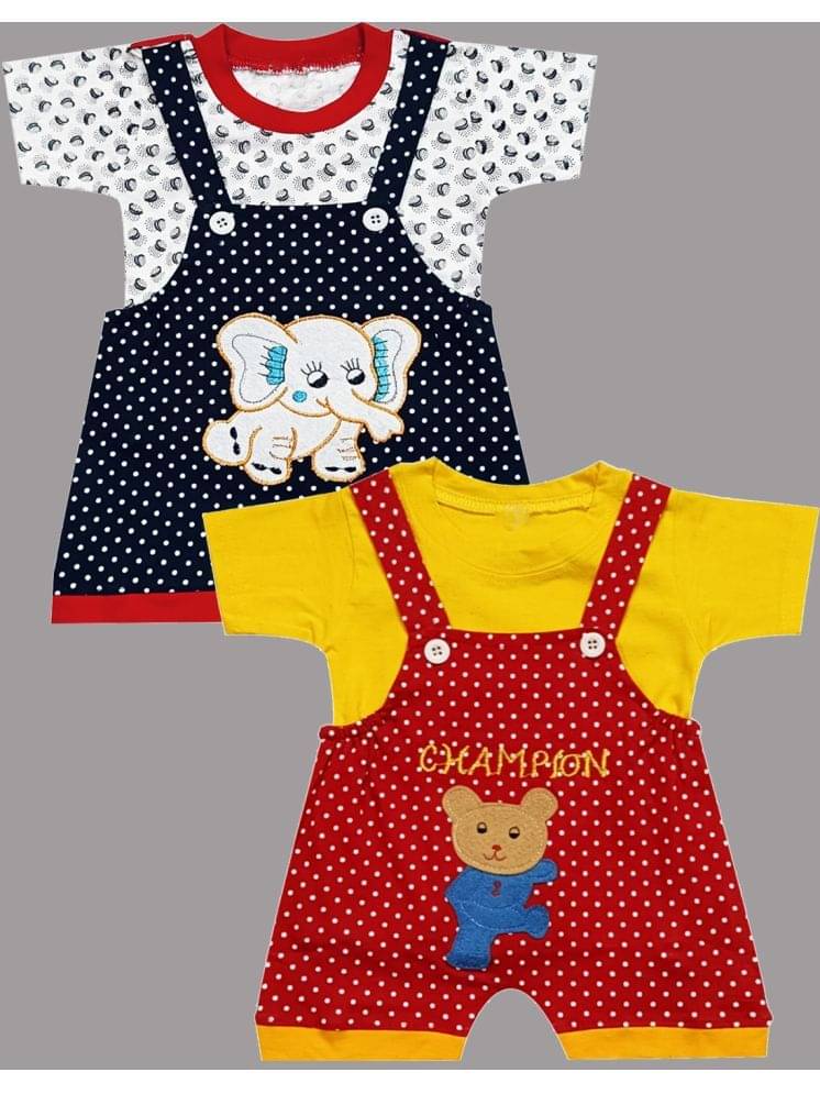     			KidzzCart Multi Color Cotton Dungarees For Unisex ( Pack of 2 )