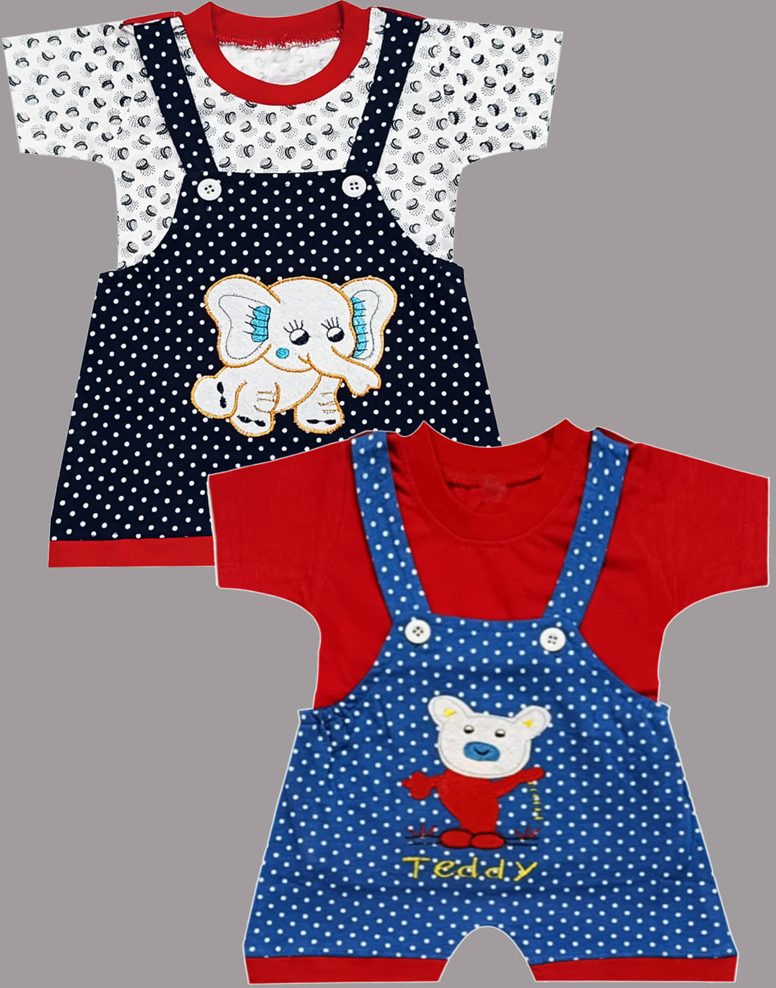     			KidzzCart Multi Color Cotton Dungarees For Unisex ( Pack of 2 )