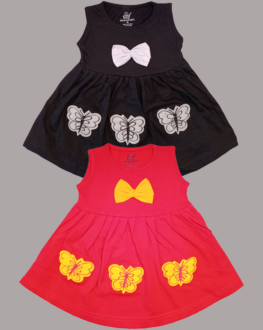 KidzzCart Pack of 2 Baby Girls Cotton Frock ( Pink & Black )
