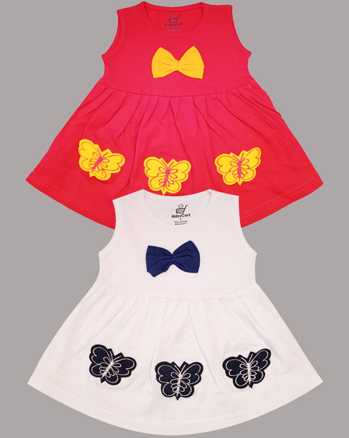     			KidzzCart Pack of 2 Baby Girls Cotton Frock ( Pink & White )