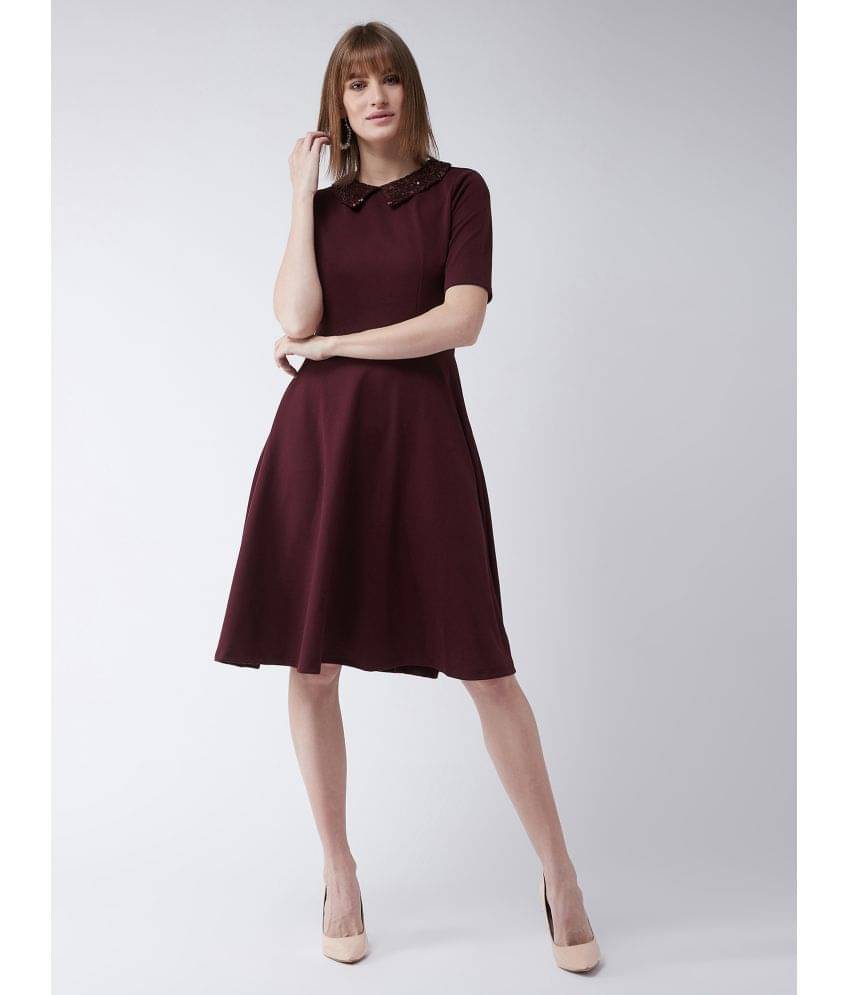    			Miss Chase Women Polyester Solid A-line Dress ( Maroon )