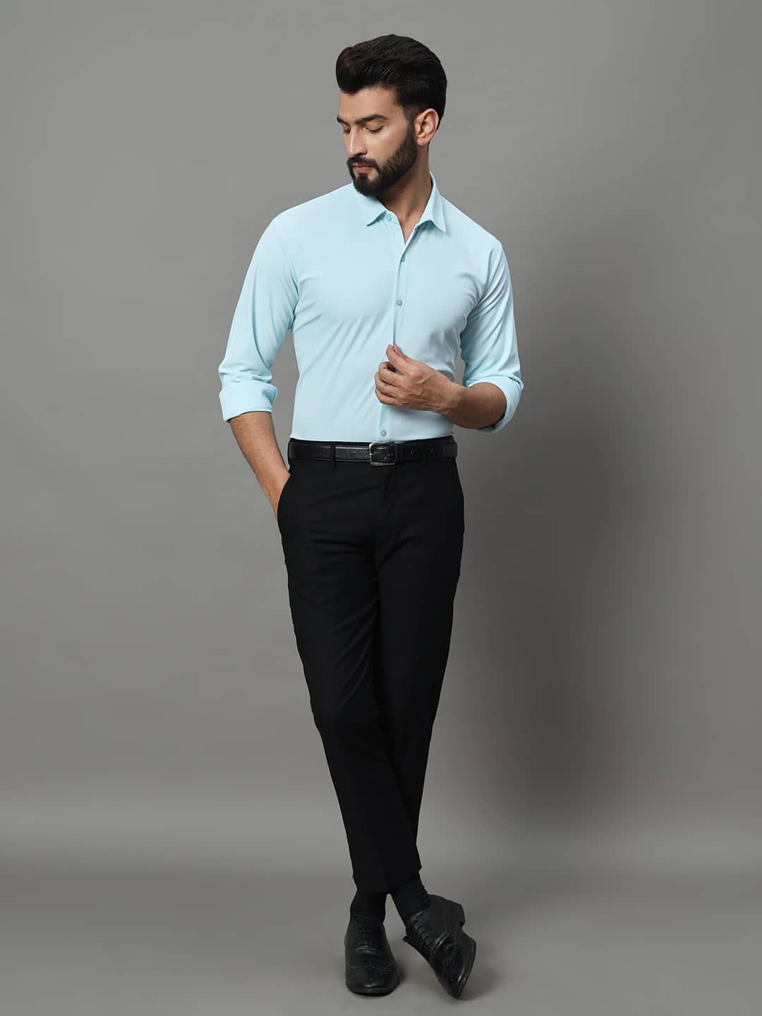 Nuovo Cotton Blend Regular Fit Full Sleeves Men's Formal Shirt - Blue ( Pack of 1 )