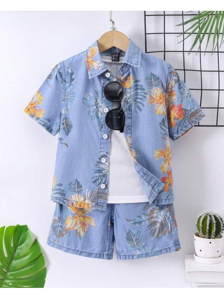 Ocvito Pack of 1 Boys Cotton Blend Shirt & Shorts Set ( Blue )