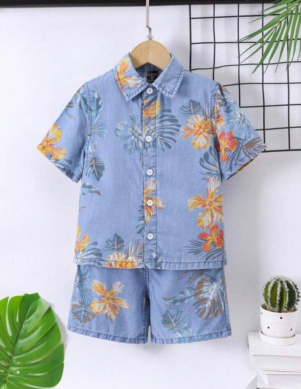 Ocvito Pack of 1 Boys Cotton Blend Shirt & Shorts Set ( Blue )