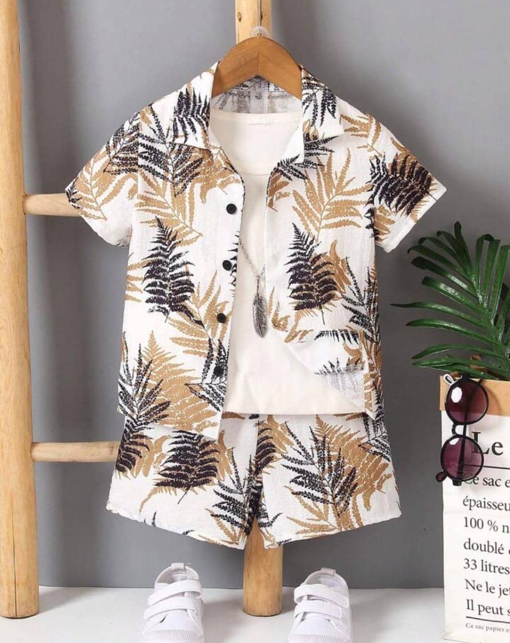 Ocvito Pack of 1 Boys Cotton Blend Shirt & Shorts Set ( Gold )