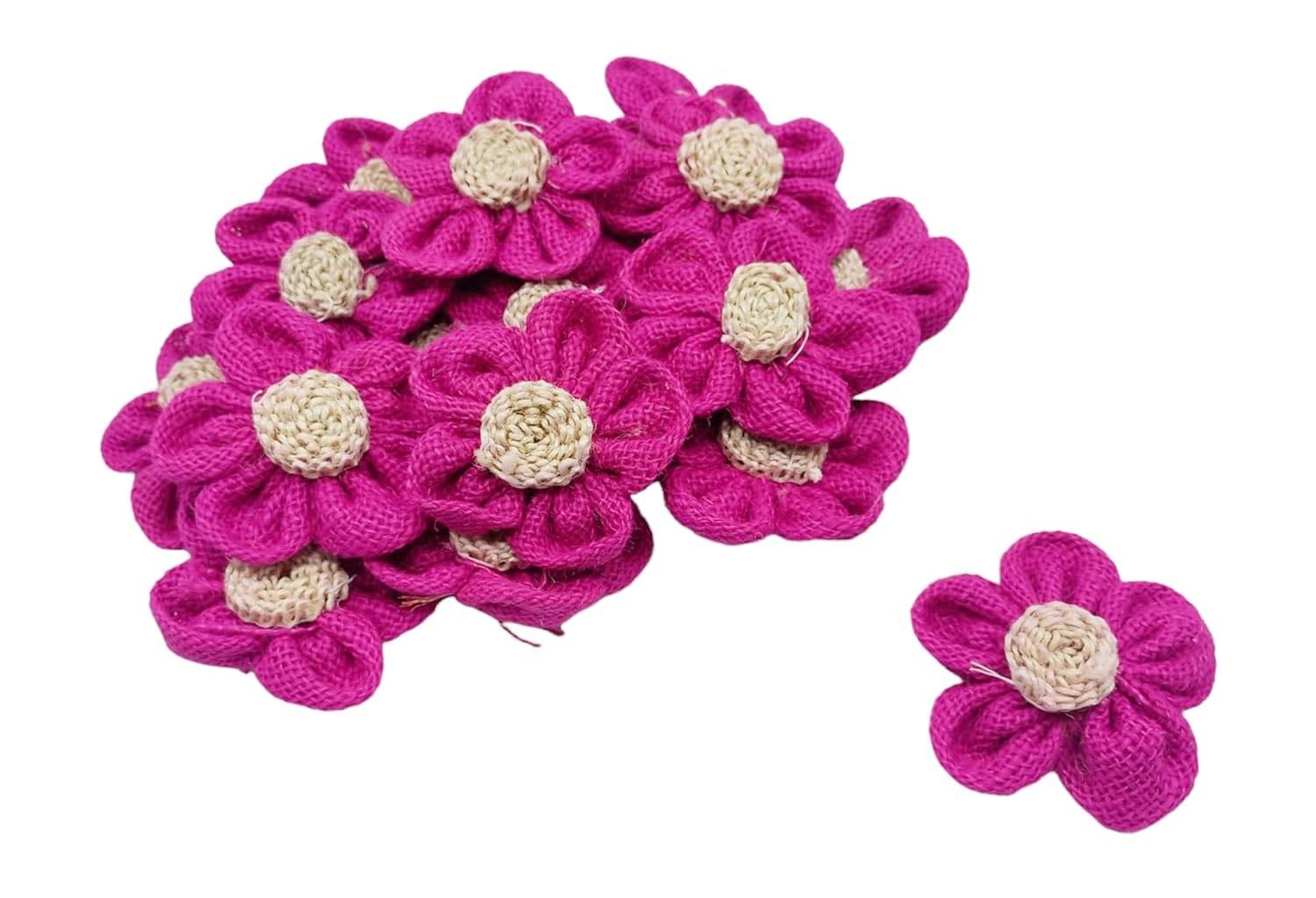     			PRANSUNITA Handmade Jute Burlap Hessian Rose Lace Flowers – Size 7 x 7 cm- for Rustic Wedding Decoration & Floral Crafts DIY Making – Pack of 10 pcs (Magenta)
