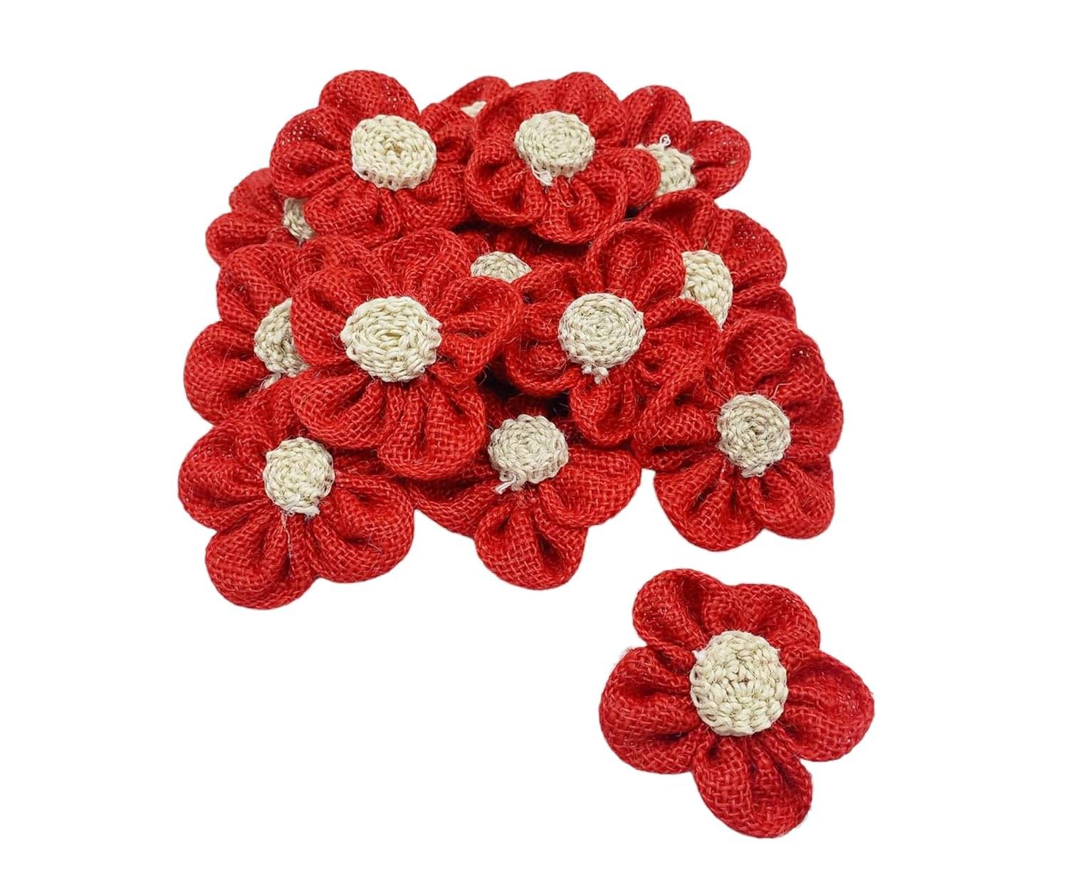     			PRANSUNITA Handmade Jute Burlap Hessian Rose Lace Flowers – Size 7 x 7 cm- for Rustic Wedding Decoration & Floral Crafts DIY Making – Pack of 10 pcs (RED)