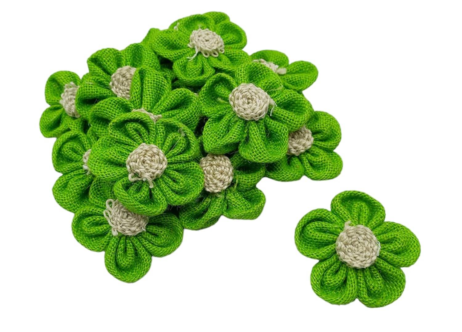 PRANSUNITA Handmade Jute Burlap Hessian Rose Lace Flowers – Size 7 x 7 cm- for Rustic Wedding Decoration & Floral Crafts DIY Making – Pack of 10 pcs (Parrot Green) PRANSUNITA Handmade Jute Burlap Hessian Rose Lace Flowers – Size 7 x 7 cm- for Rustic Wedding Decoration & Floral Crafts DIY Making – Pack of 10 pcs (Parrot Green)
