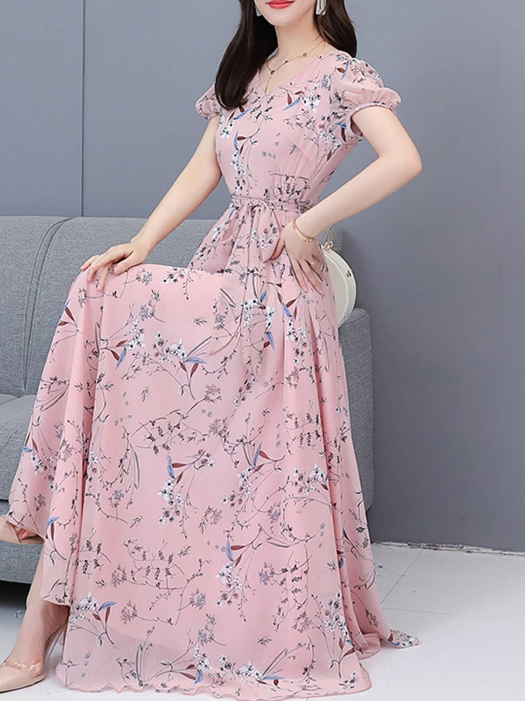 Raabta Fashion Women Georgette Printed Fit & Flare Dress ( Pink )