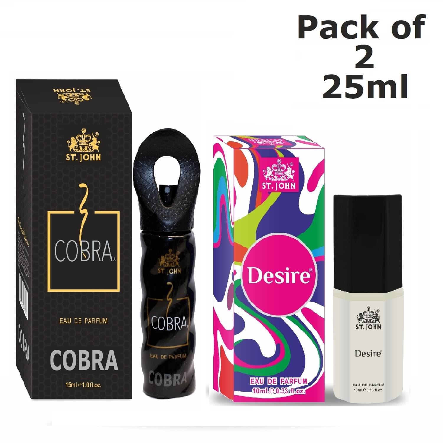 St. John Cobra 15ml & Desire 10ml Long Lasting Pocket Perfume for Men 25 ml ( Pack of 2 ) St. John Cobra 15ml & Desire 10ml Long Lasting Pocket Perfume for Men 25 ml ( Pack of 2 )