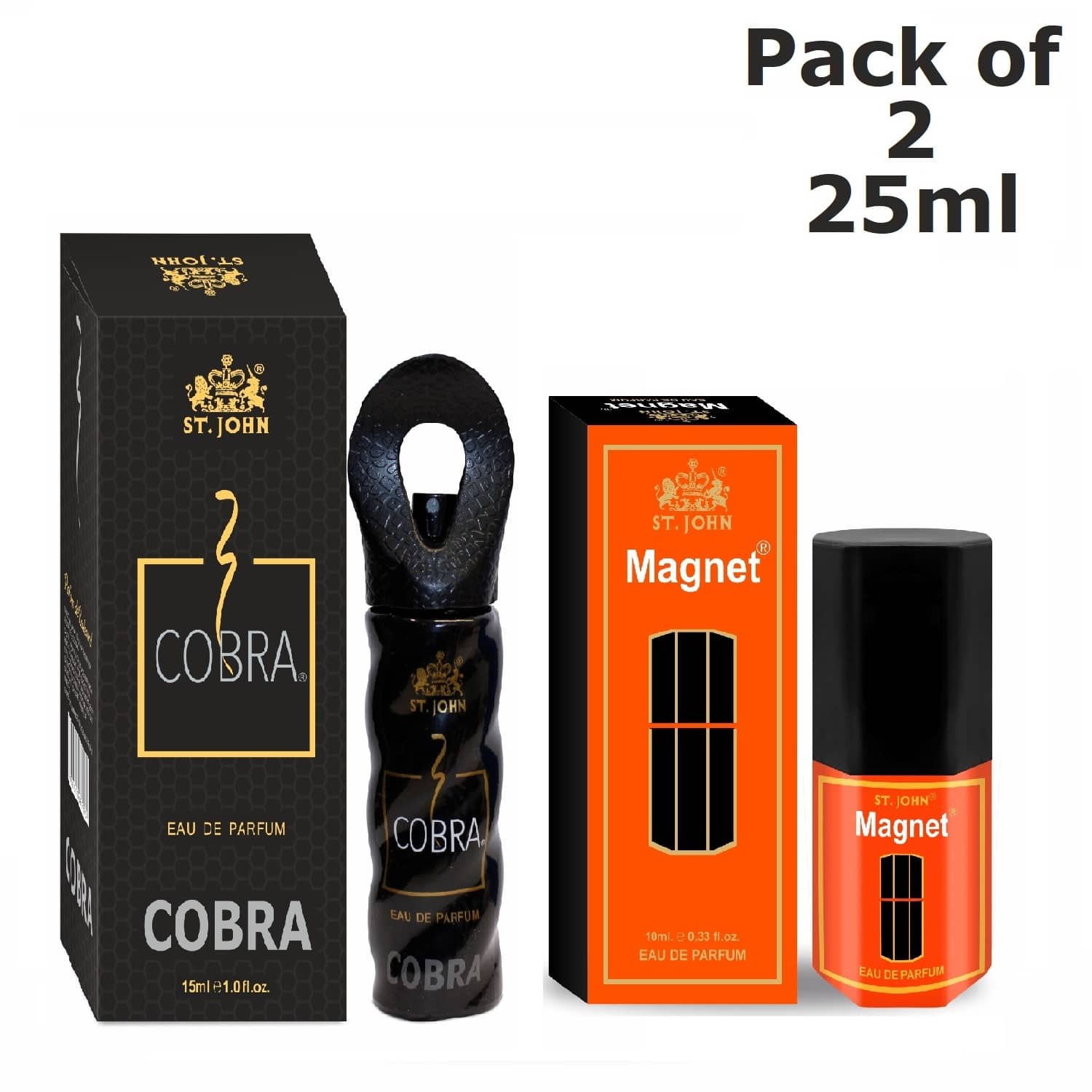 St. John Cobra 15ml & Magnet 10ml Long Lasting Pocket Perfume for Men 25 ml ( Pack of 2 )