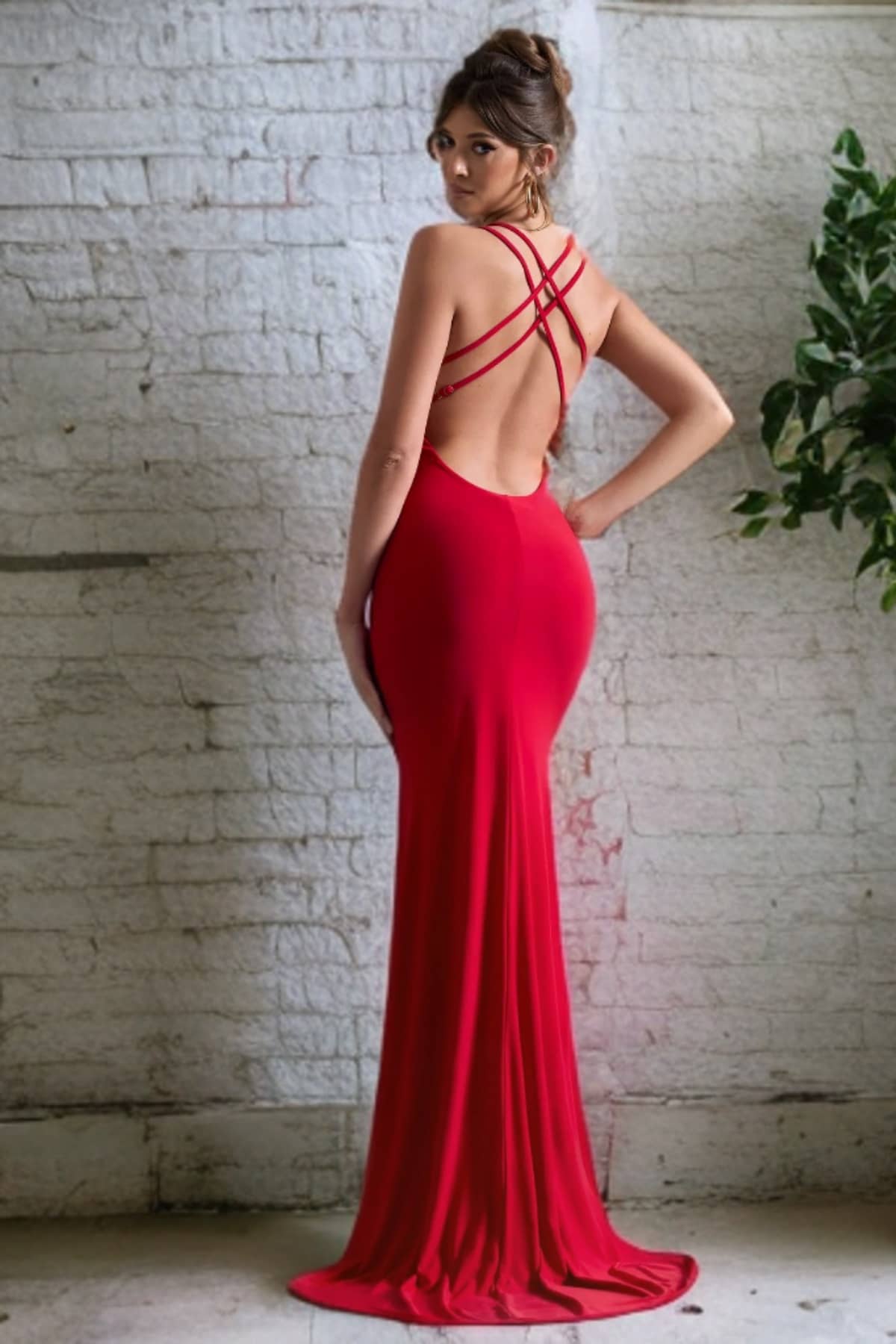 Traquila Women Lycra Solid Side Slit Dress ( Red )