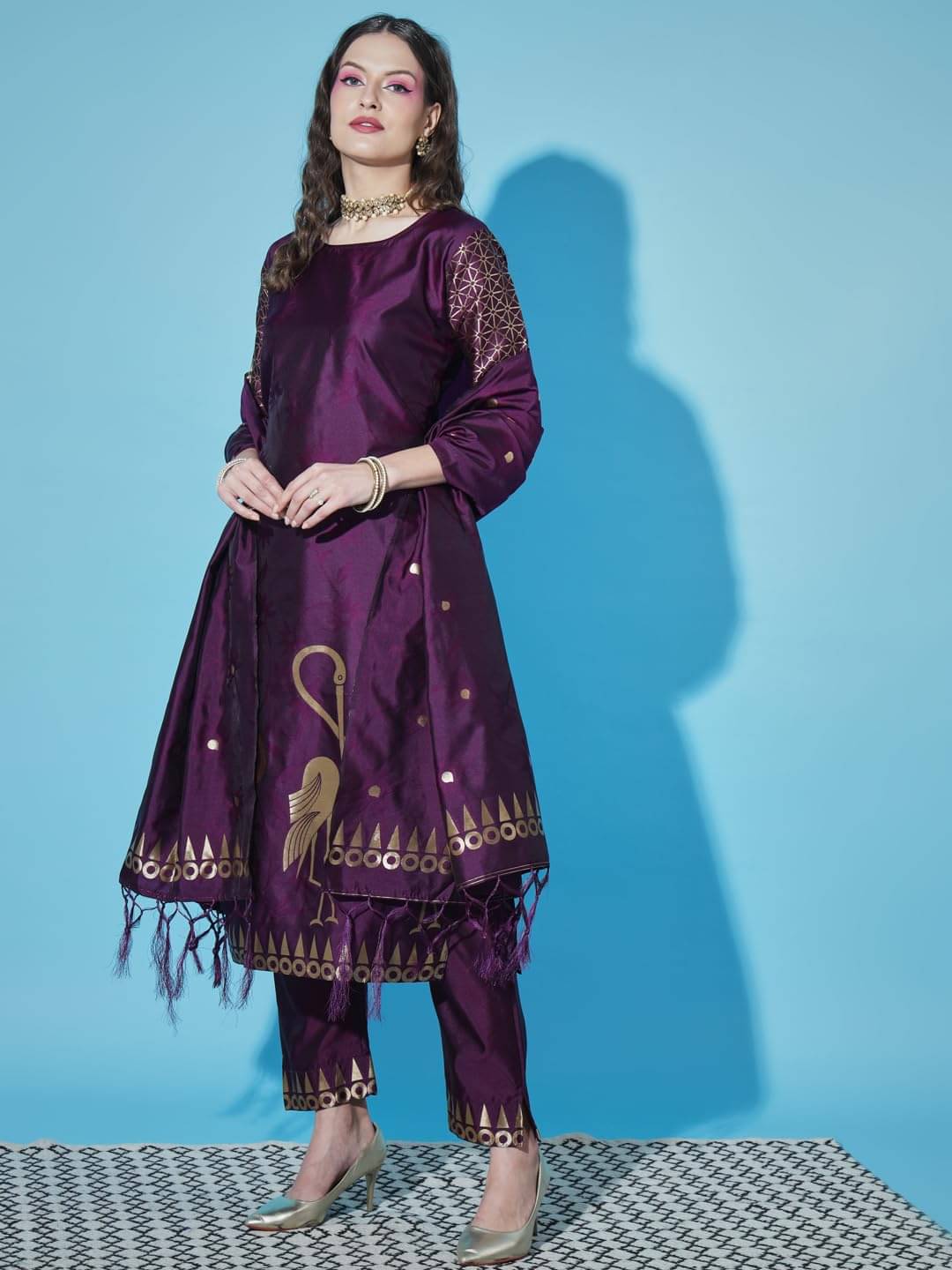 VredeVogel Cotton Silk Self Design Kurti With Pants Women's Stitched Salwar Suit - Purple ( Pack of 1 ) VredeVogel Cotton Silk Self Design Kurti With Pants Women's Stitched Salwar Suit - Purple ( Pack of 1 )