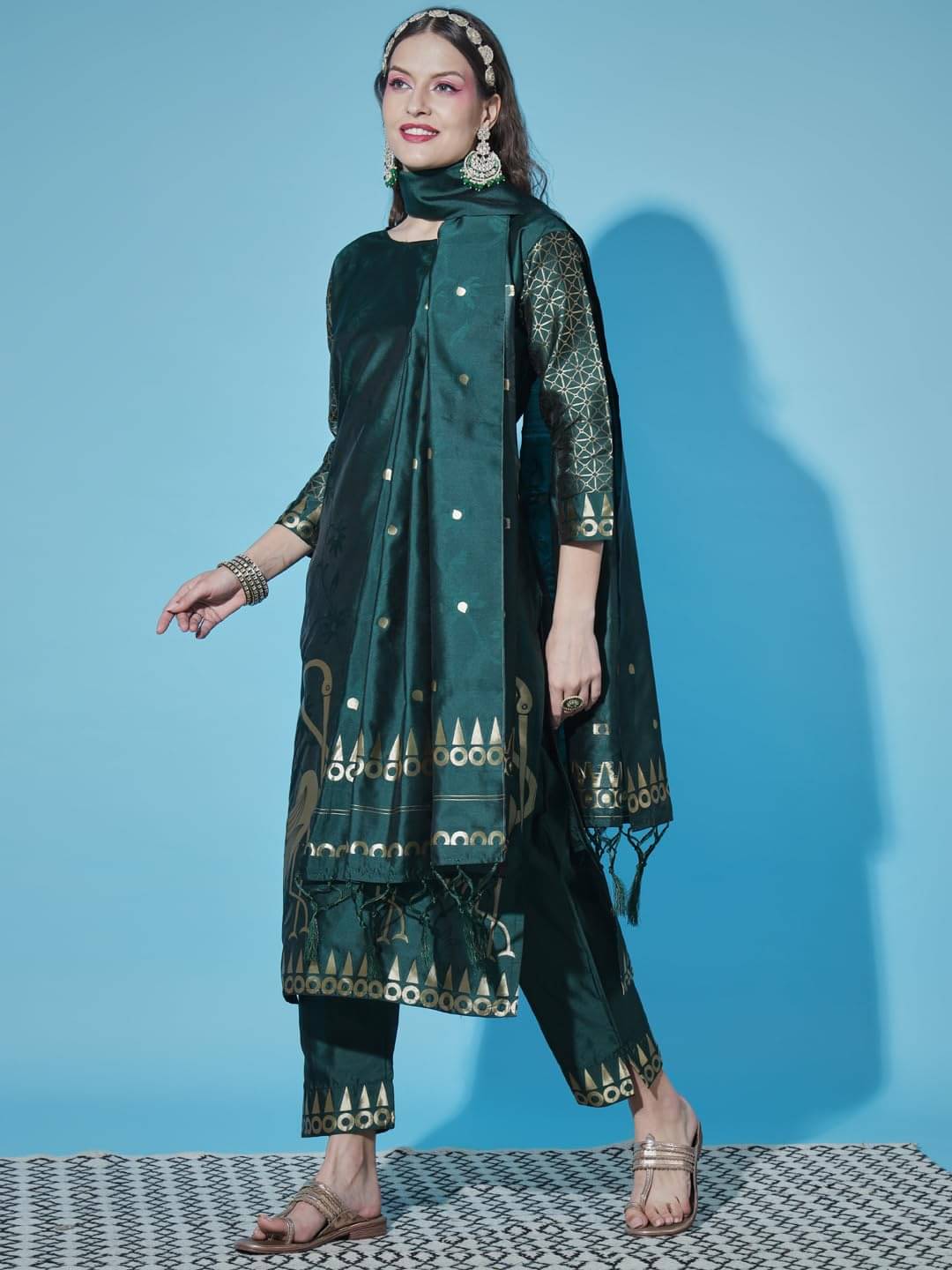 VredeVogel Cotton Silk Self Design Kurti With Pants Women's Stitched Salwar Suit - Green ( Pack of 1 )     			VredeVogel Cotton Silk Self Design Kurti With Pants Women's Stitched Salwar Suit - Green ( Pack of 1 )