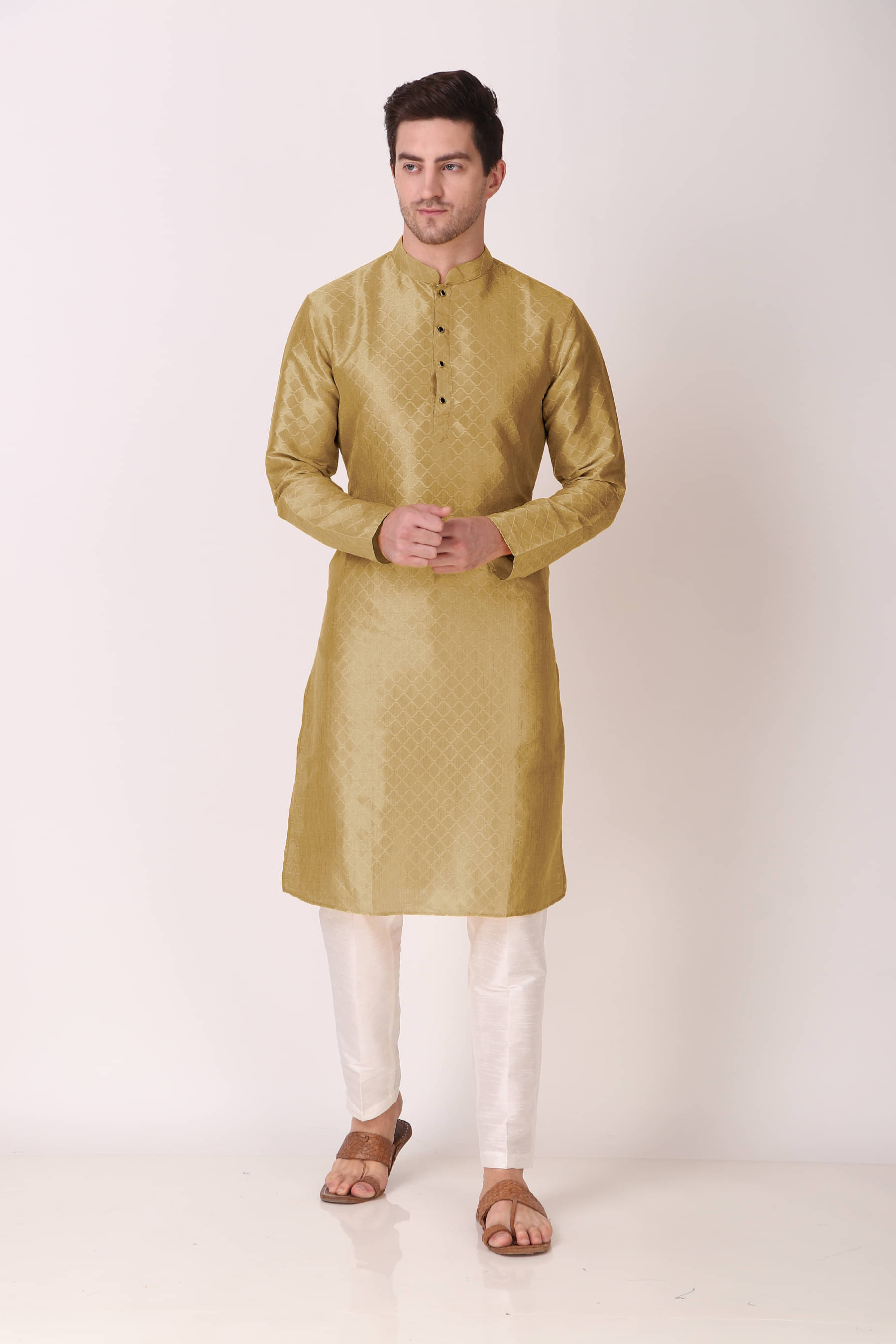 koshin Khaki Silk Men's Regular Kurta ( Pack of 1 ) koshin Khaki Silk Men's Regular Kurta ( Pack of 1 )