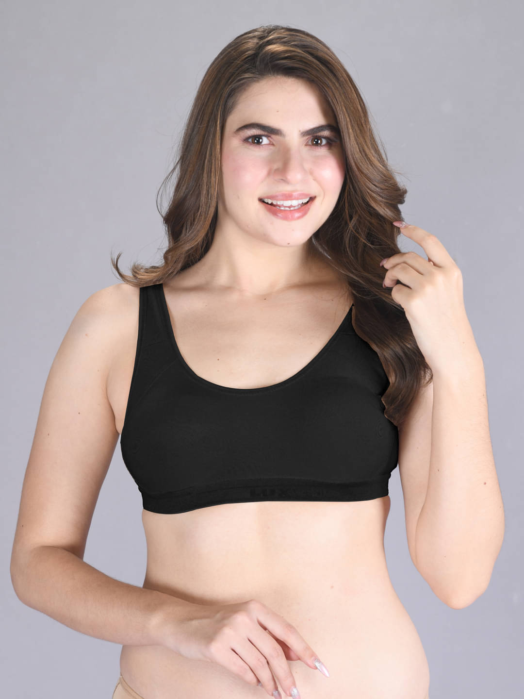     			lux venus Black Cotton Non Padded Women's Sports Bra ( Pack of 1 )